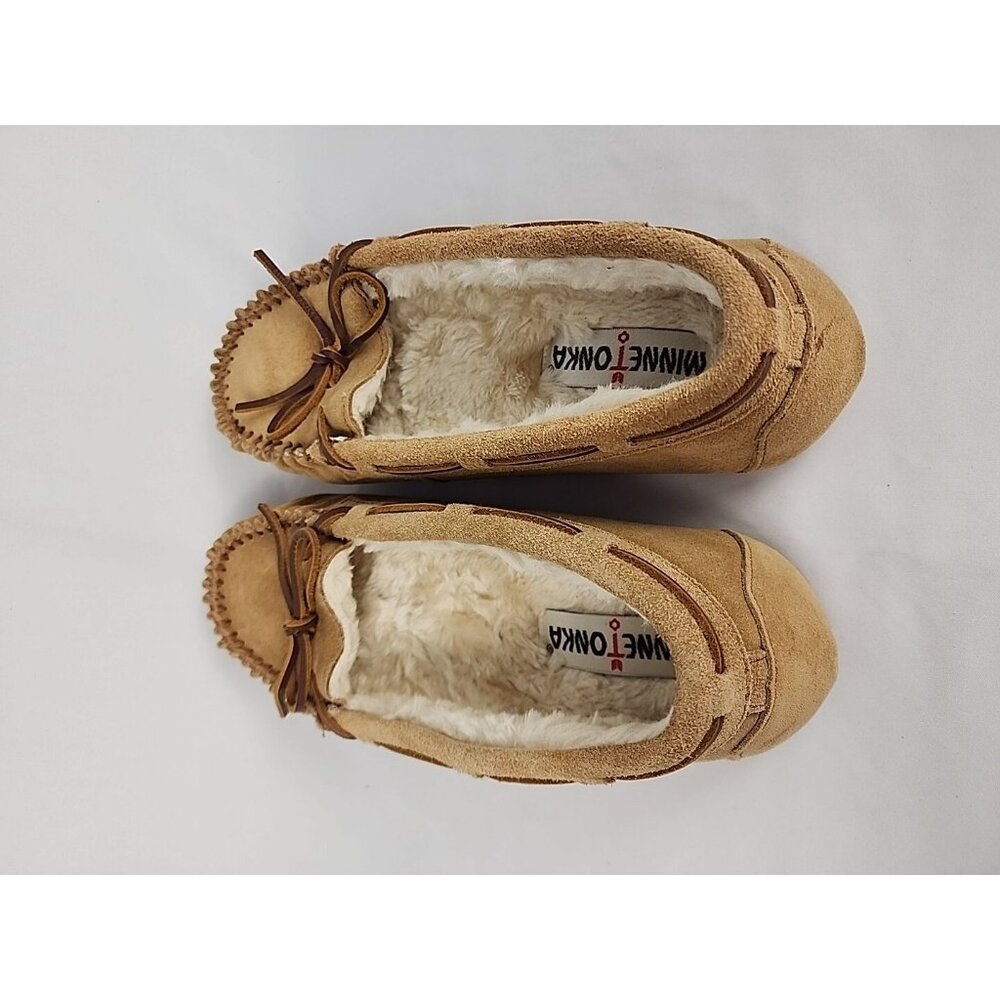 Minnetonka Women's Moccasins 7M Faux Lined Shoes 4052 Tan Leather Suede EUC - Picture 4 of 11